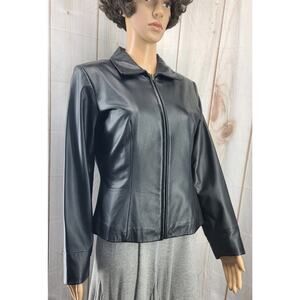 Preston & York Women S Black Genuine Leather Jacket Zip Up Form Fitting